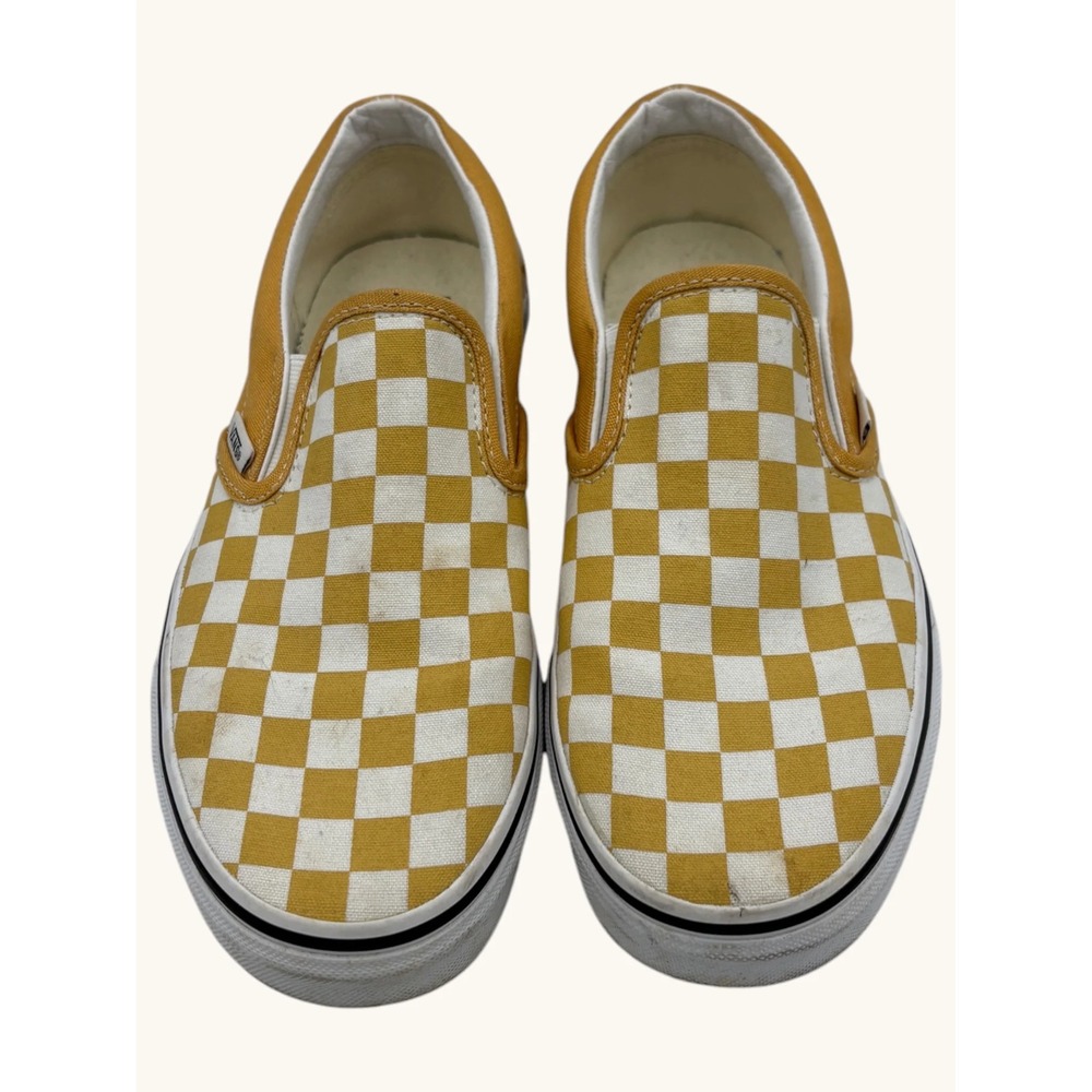 Vans Classic Slip-On Ochre Yellow White Checkerboard Canvas Skate Shoes Mens 6.5